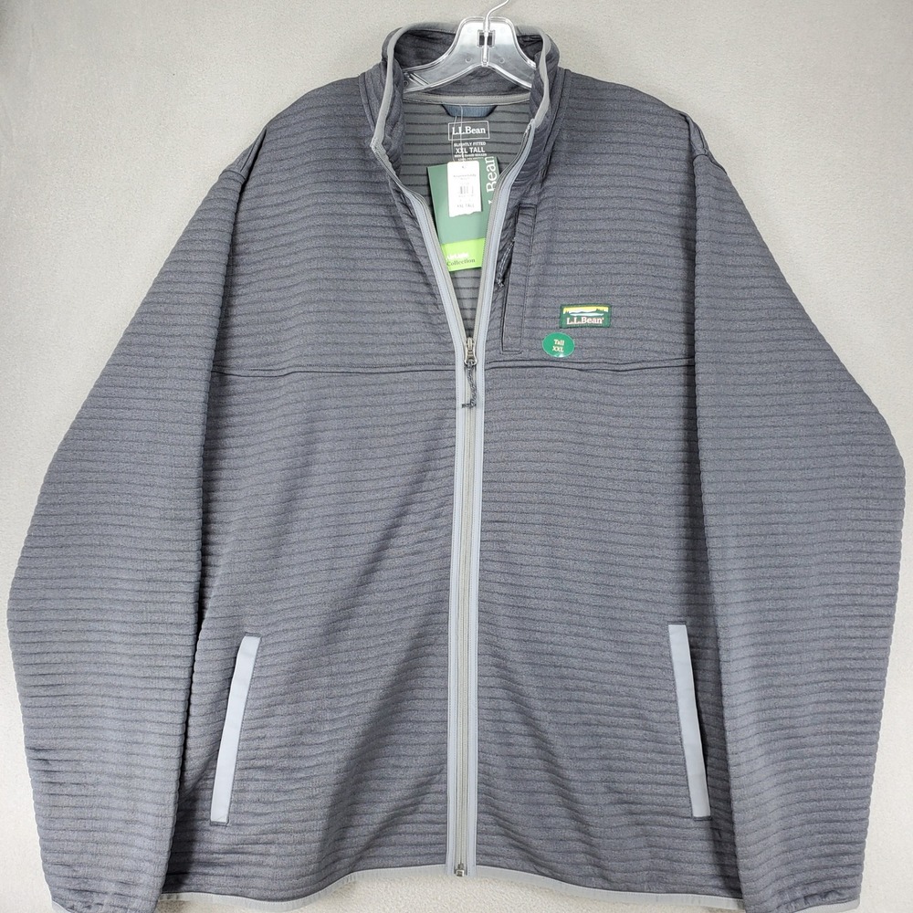 L.L.Bean Airlight Knit Full Zip Jacket Men XXL Tall Gray Ribbed NEW Sweater